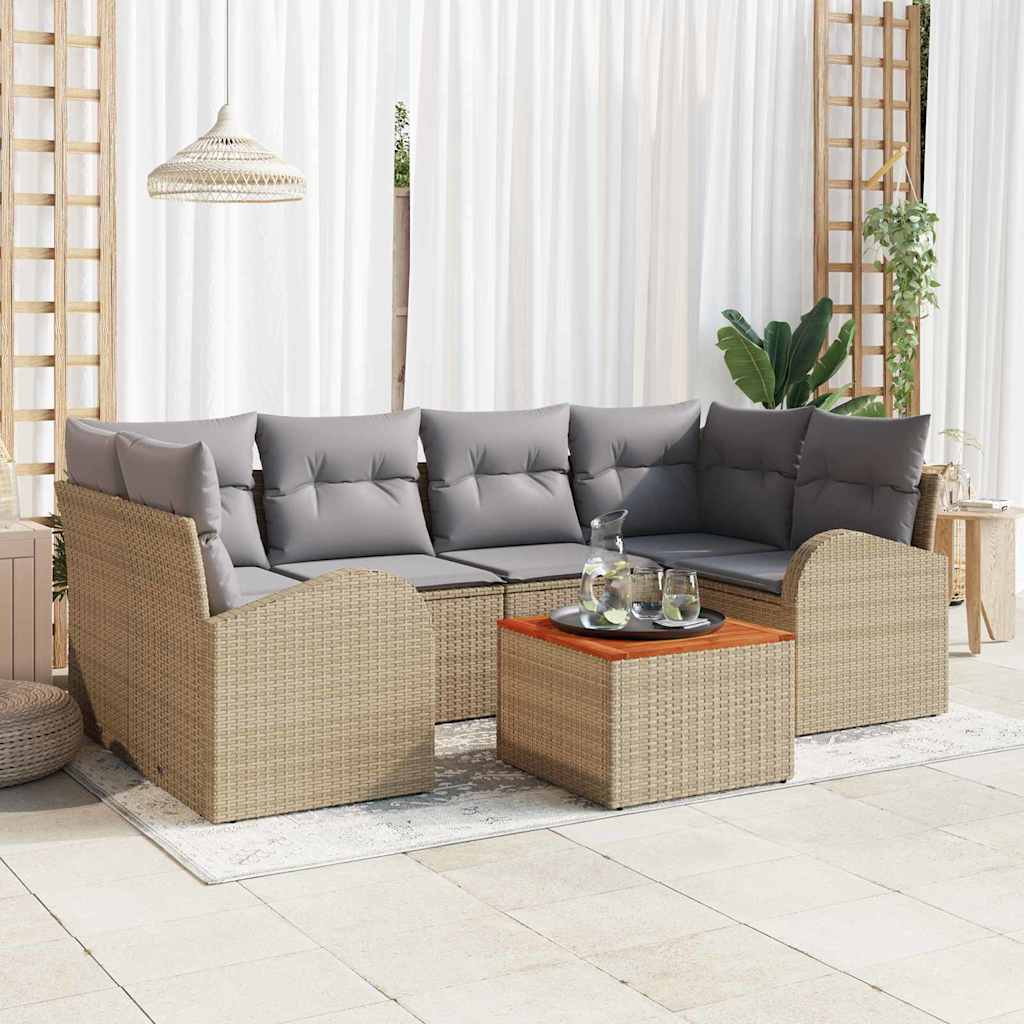 Conjunto de sofás de jardín 7 pcs Beige ratán sintético