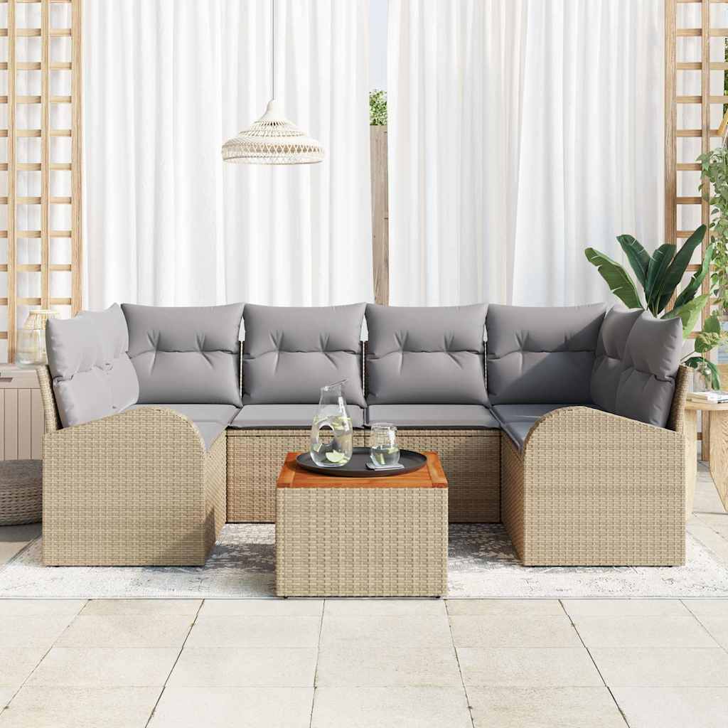 Conjunto de sofás de jardín 7 pcs Beige ratán sintético