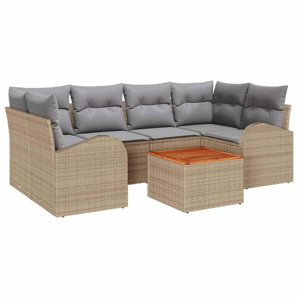 Conjunto de sofás de jardín 7 pcs Beige ratán sintético