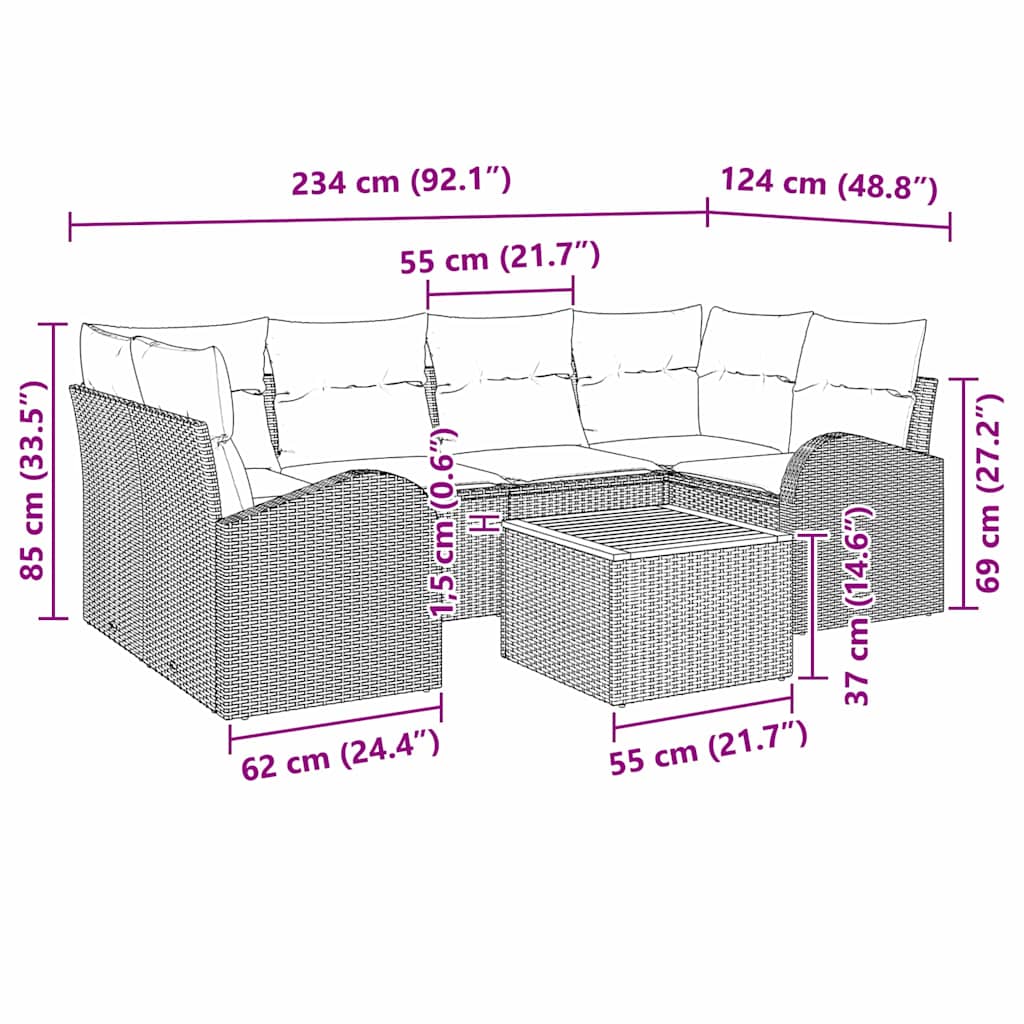 Conjunto de sofás de jardín 7 pcs Beige ratán sintético