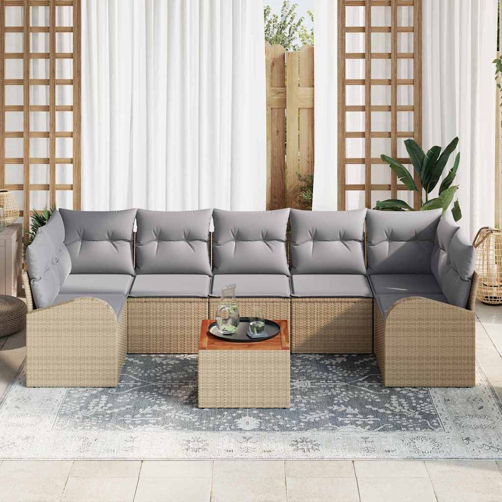 Conjunto de sofás de jardín 8 pcs Beige ratán sintético