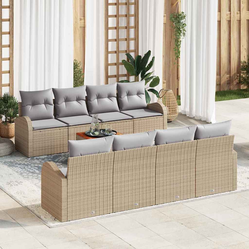 Conjunto de sofás de jardín 9 pcs Beige ratán sintético