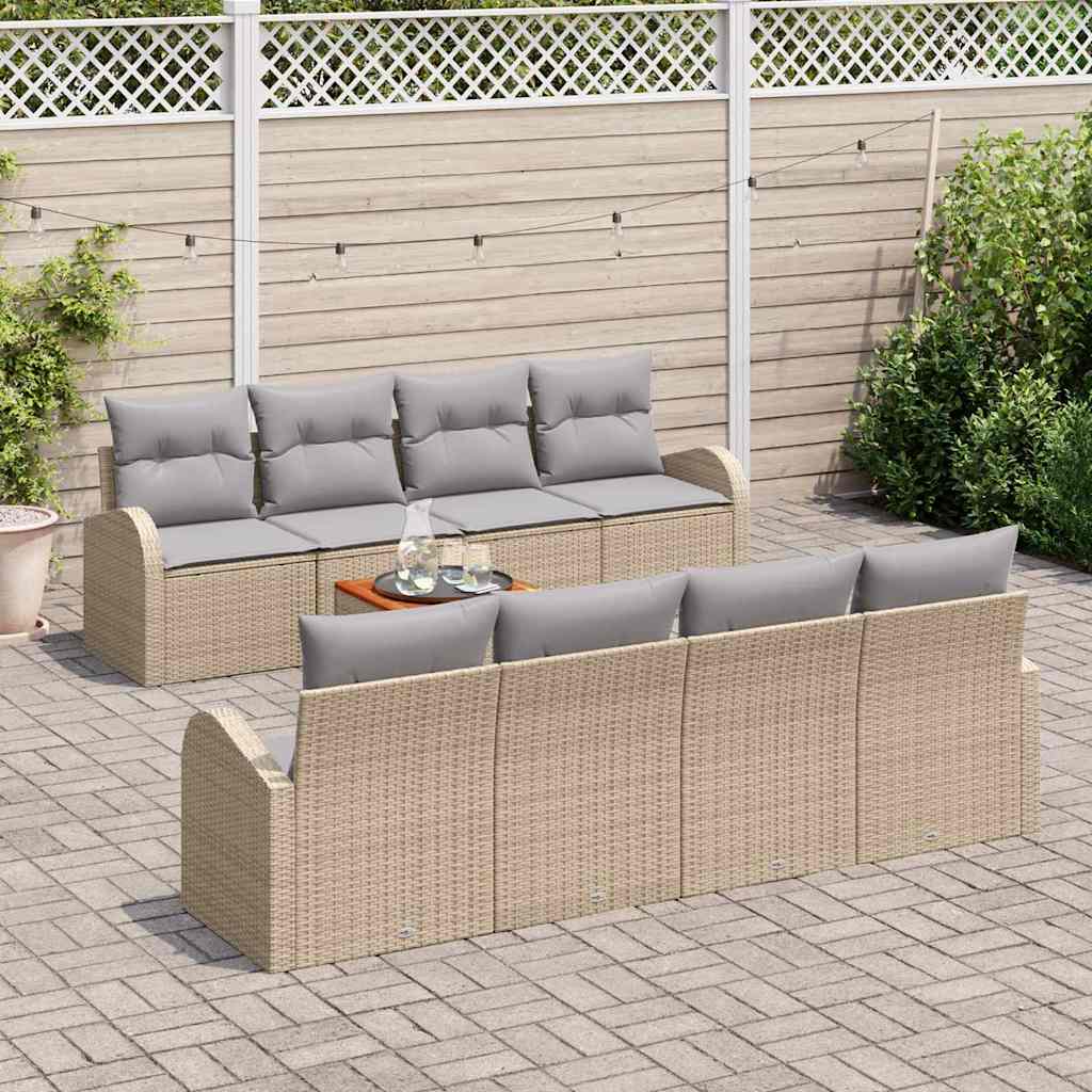 Conjunto de sofás de jardín 9 pcs Beige ratán sintético