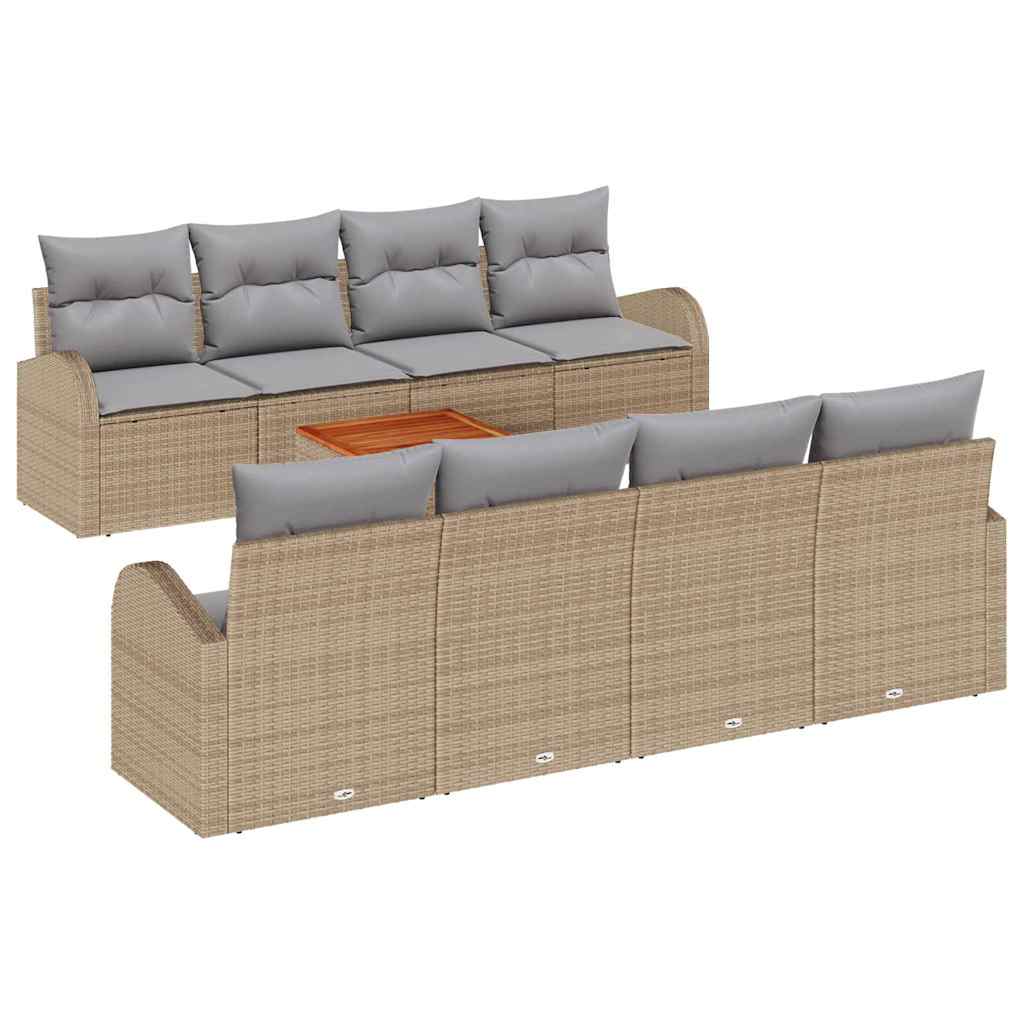 Conjunto de sofás de jardín 9 pcs Beige ratán sintético