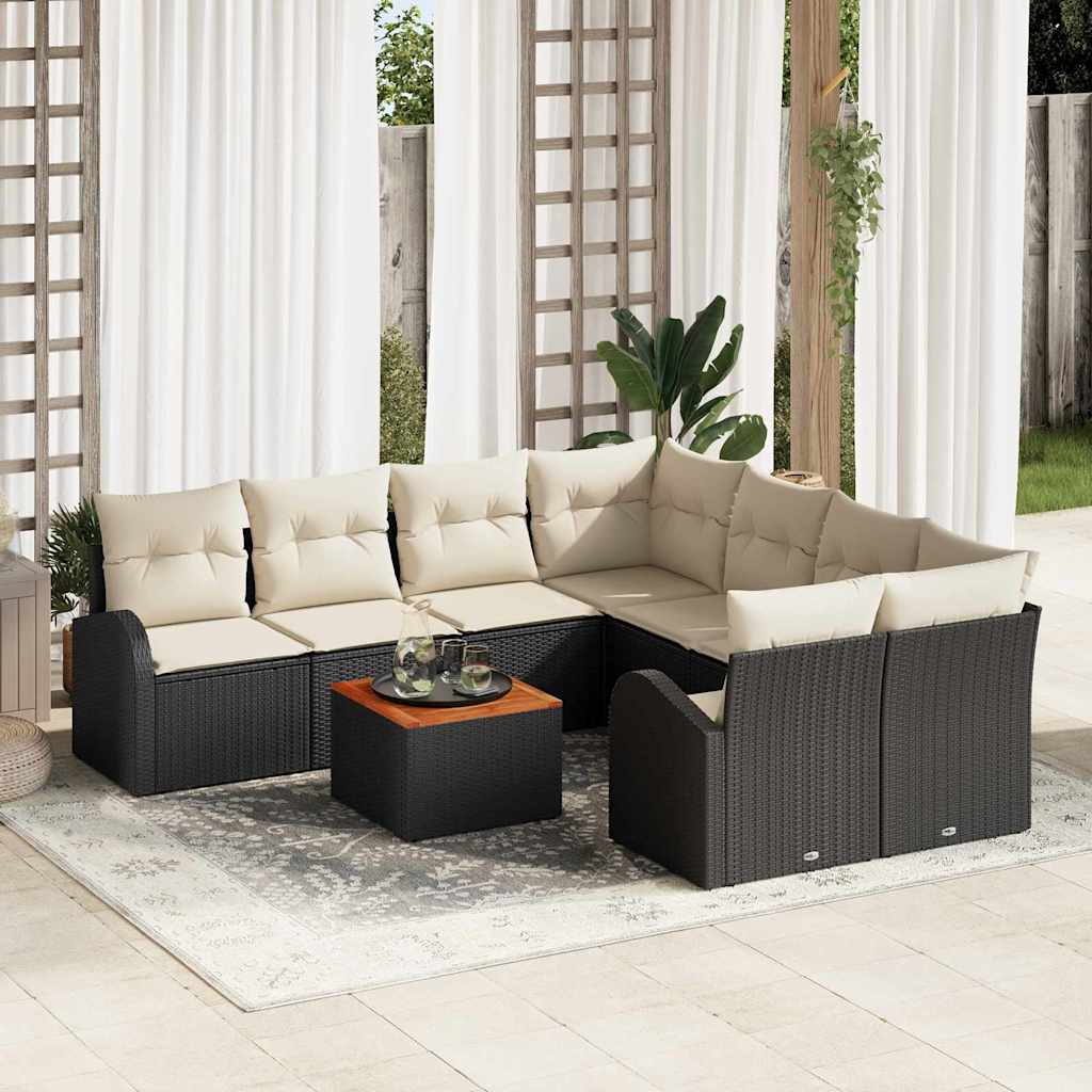 Conjunto de sofás de jardim 9 pcs Vime sintético Bege