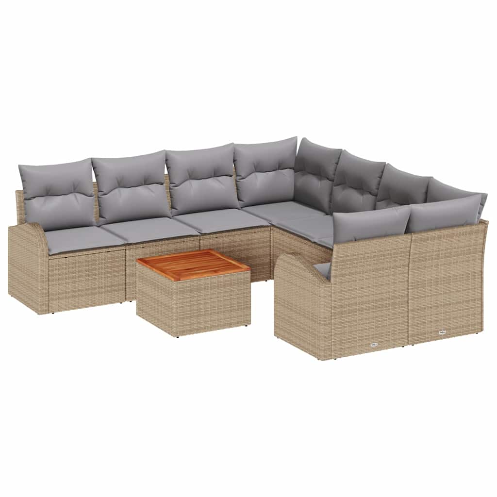 Conjunto de sofás de jardín 9 pcs Beige ratán sintético