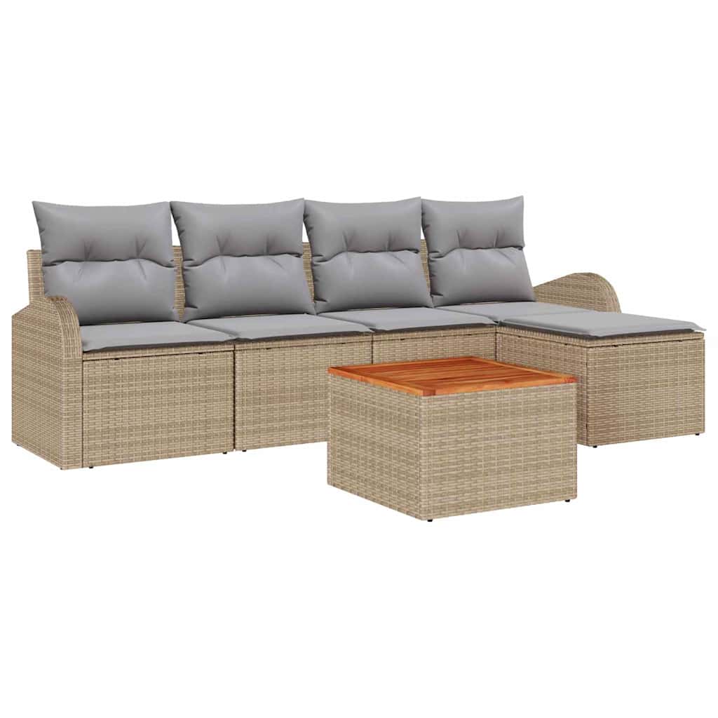 Conjunto de sofás de jardín 6 pcs Beige ratán sintético