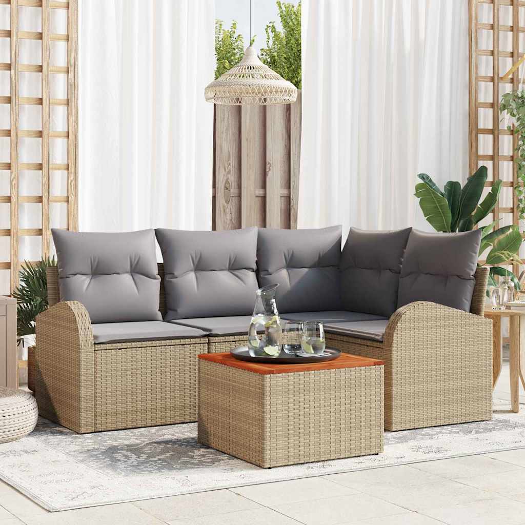 Conjunto de sofás de jardín 5 pcs Beige ratán sintético