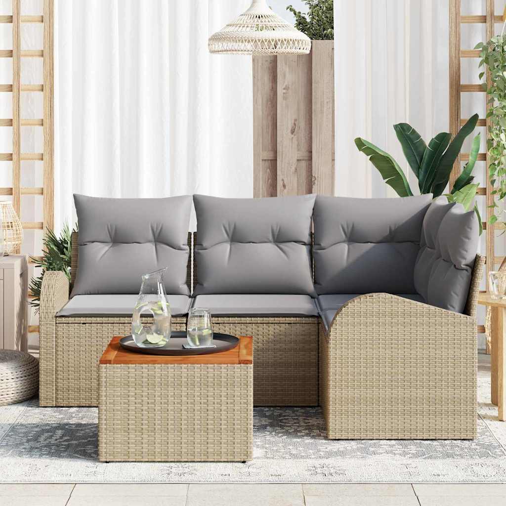 Conjunto de sofás de jardín 5 pcs Beige ratán sintético