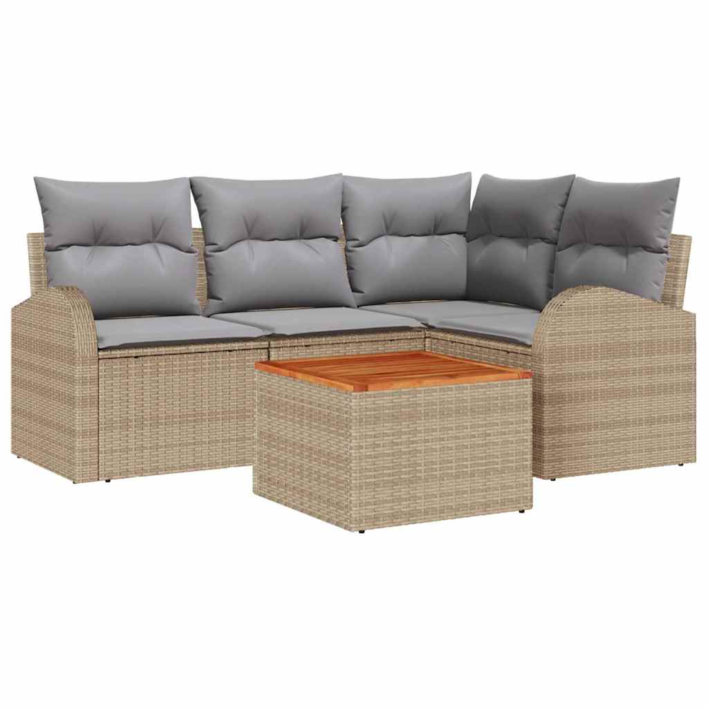 Conjunto de sofás de jardín 5 pcs Beige ratán sintético