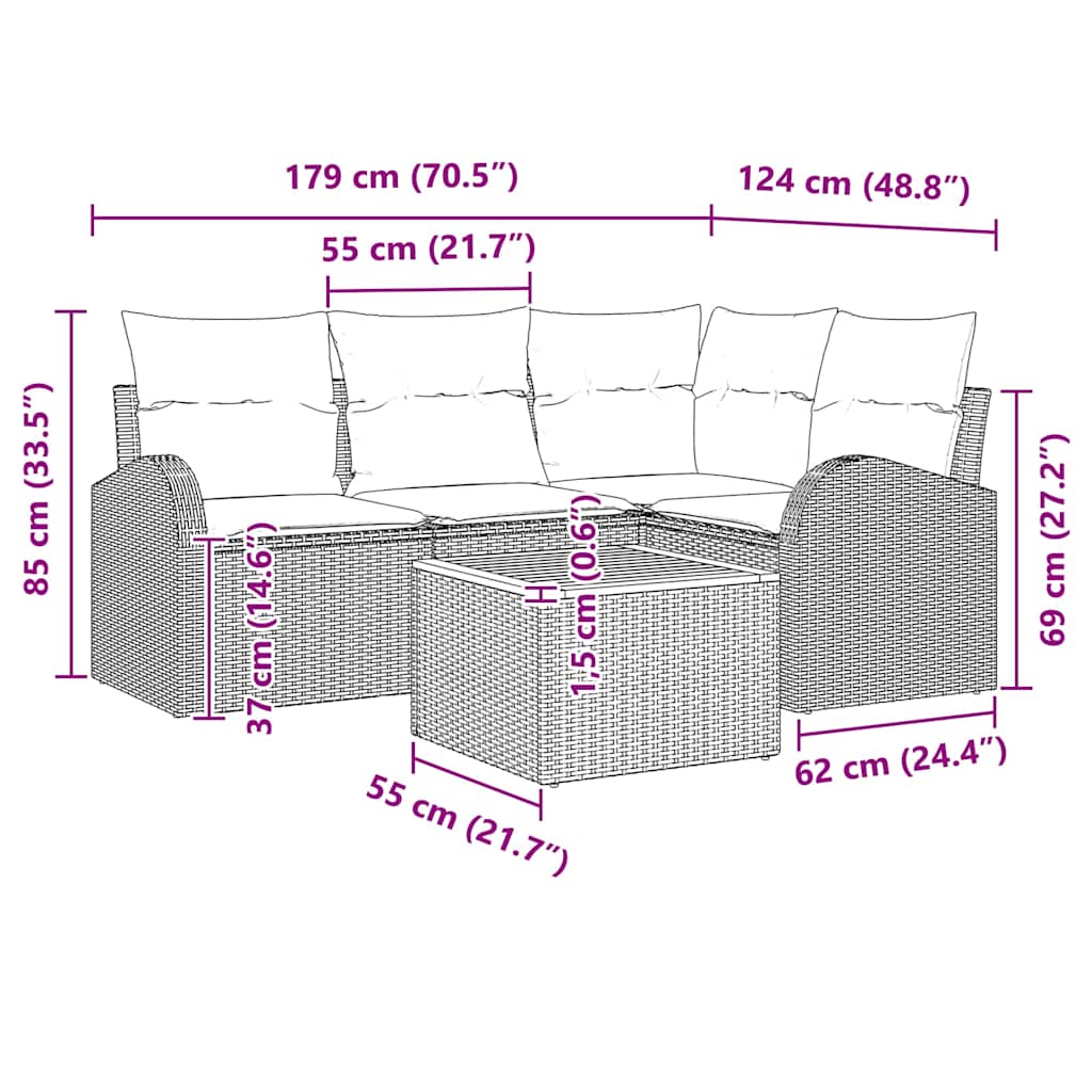 Conjunto de sofás de jardín 5 pcs Beige ratán sintético