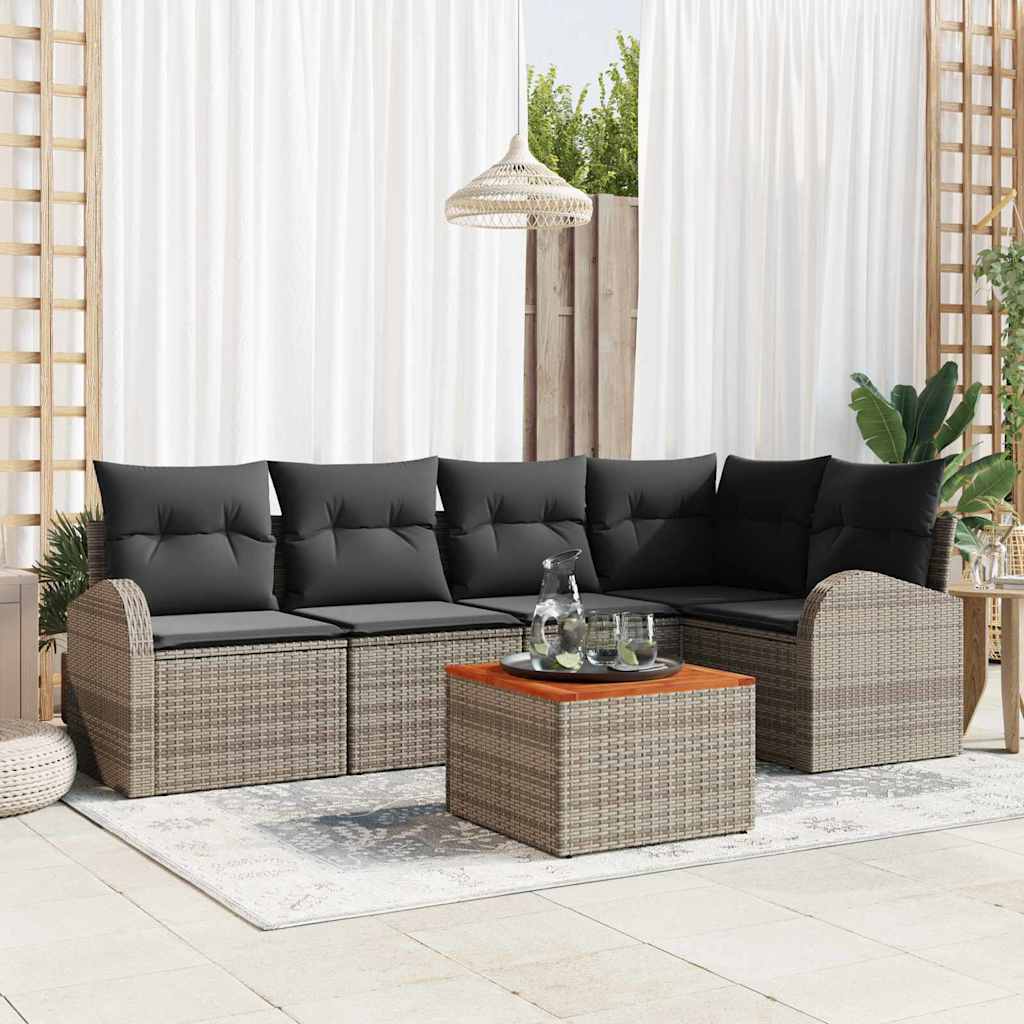 Conjunto de sofás de jardín 6 pcs Gris ratán sintético