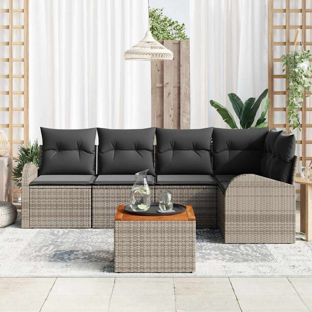 Conjunto de sofás de jardín 6 pcs Gris ratán sintético