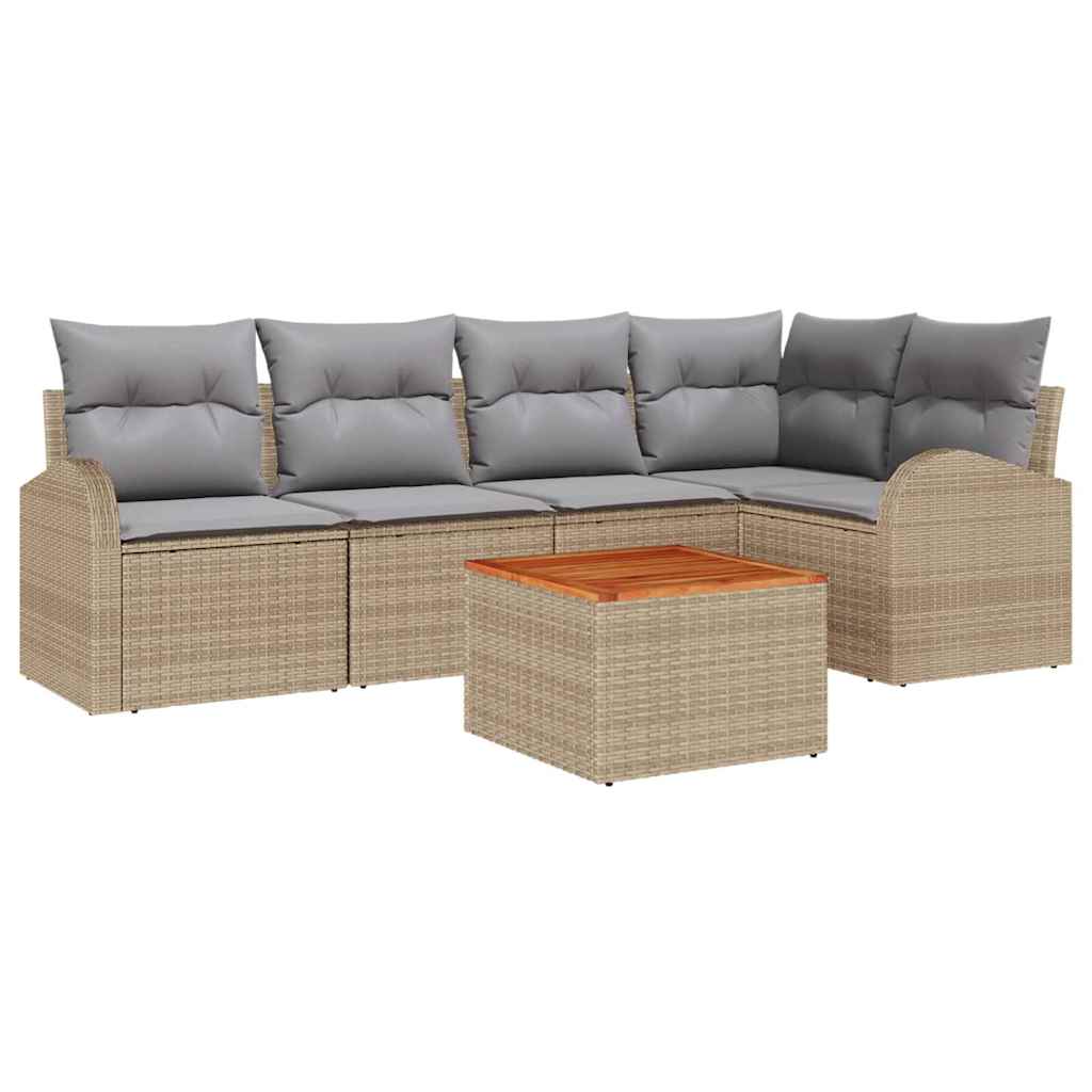 Conjunto de sofás de jardín 6 pcs Beige ratán sintético