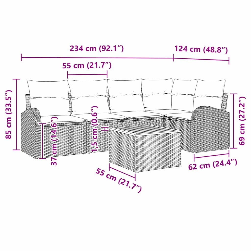 Conjunto de sofás de jardín 6 pcs Beige ratán sintético