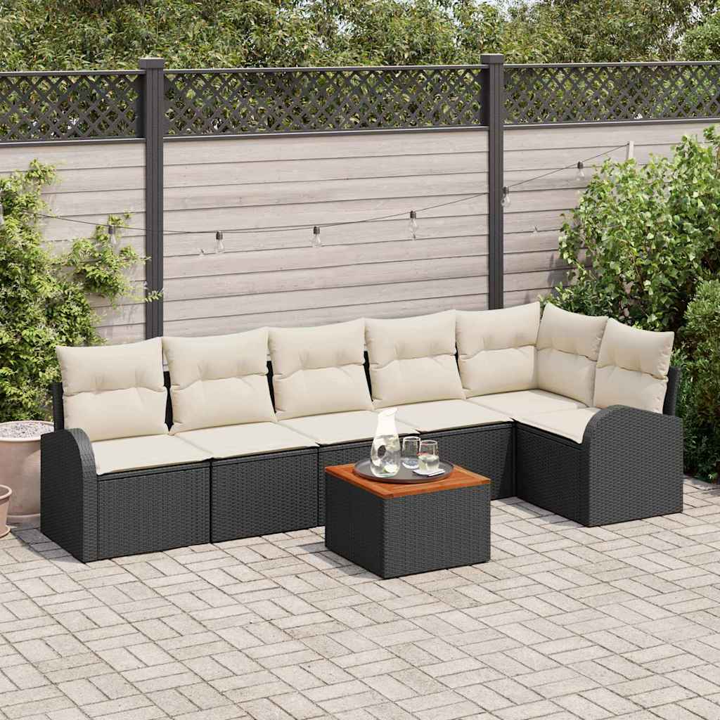 Conjunto de sofás de jardín 7 pcs Negro ratán sintético