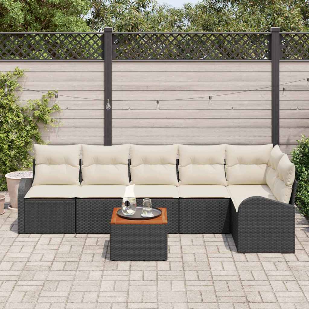 Conjunto de sofás de jardín 7 pcs Negro ratán sintético