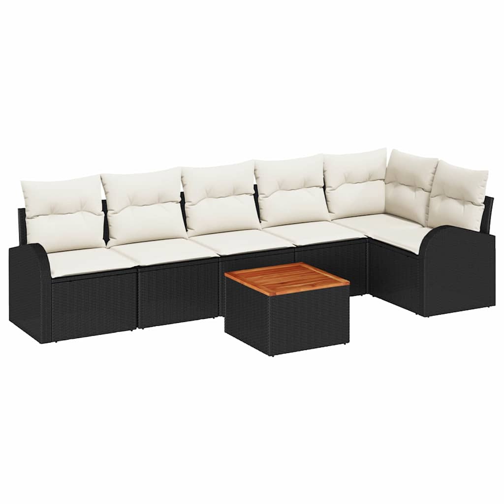 Conjunto de sofás de jardín 7 pcs Negro ratán sintético
