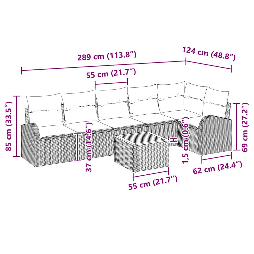 Conjunto de sofás de jardín 7 pcs Negro ratán sintético