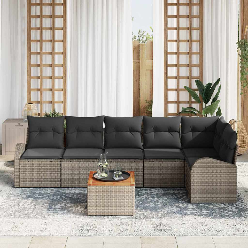 Conjunto de sofás de jardín 7 pcs Gris ratán sintético