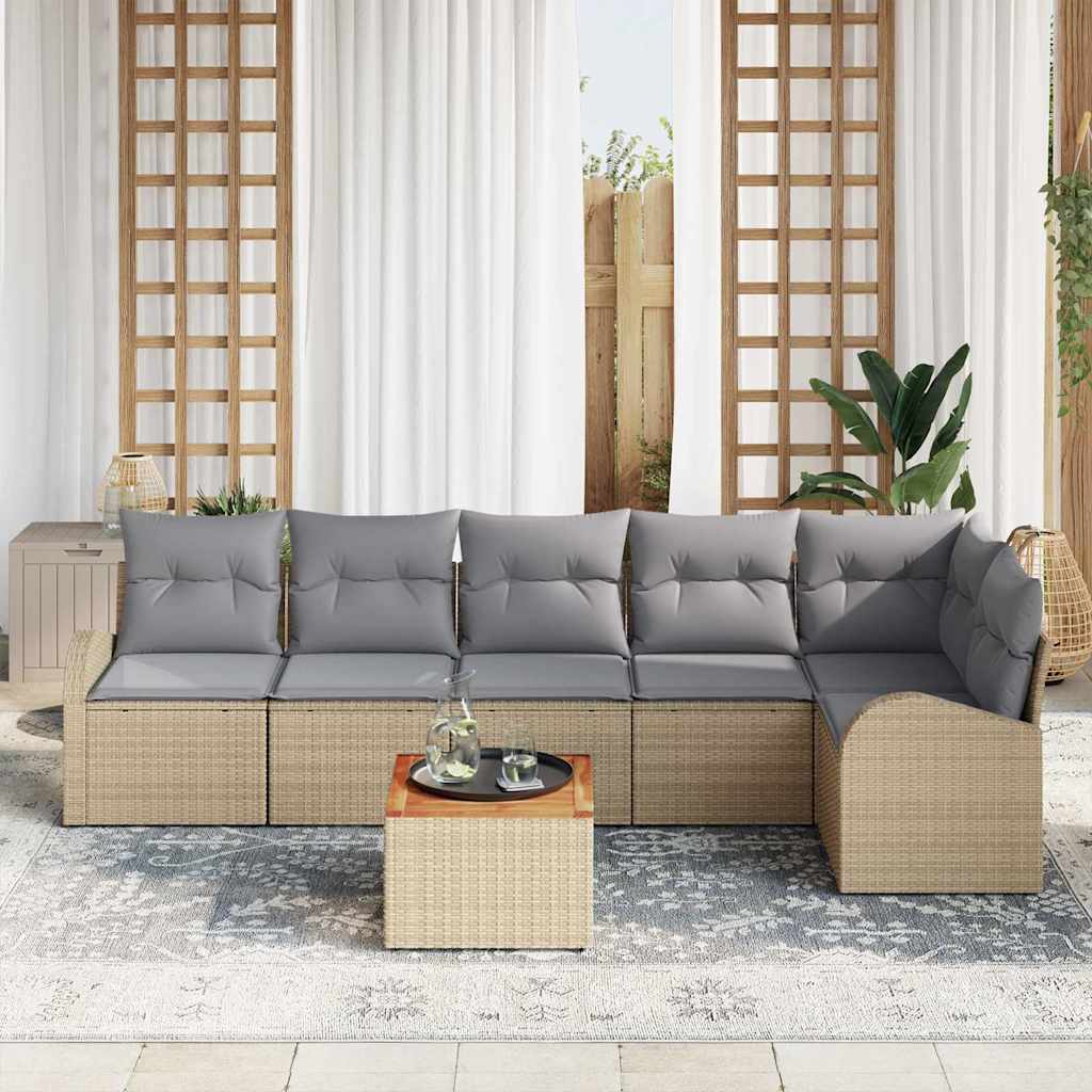 Conjunto de sofás de jardín 7 pcs Beige ratán sintético