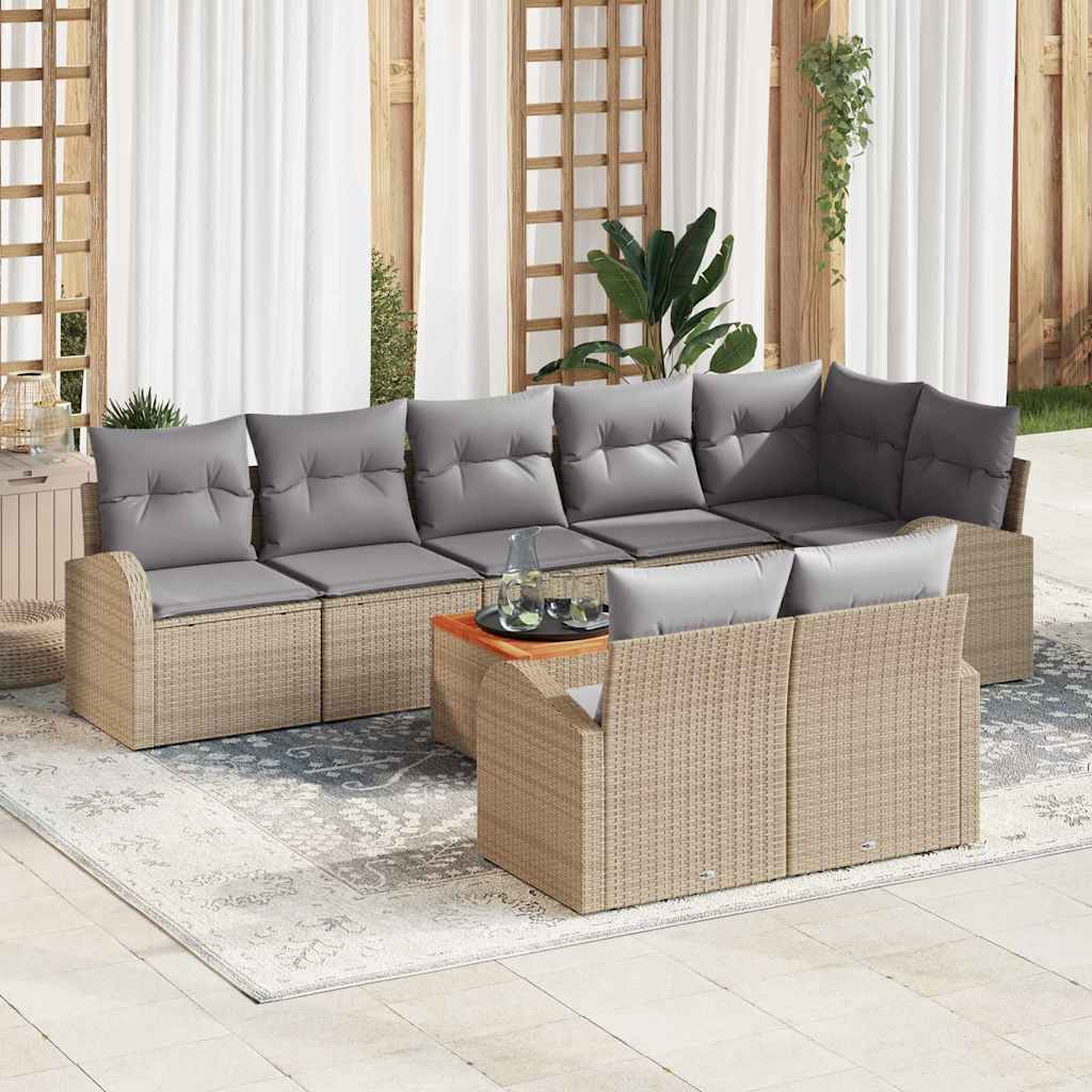 Conjunto de sofás de jardín 9 pcs Beige ratán sintético