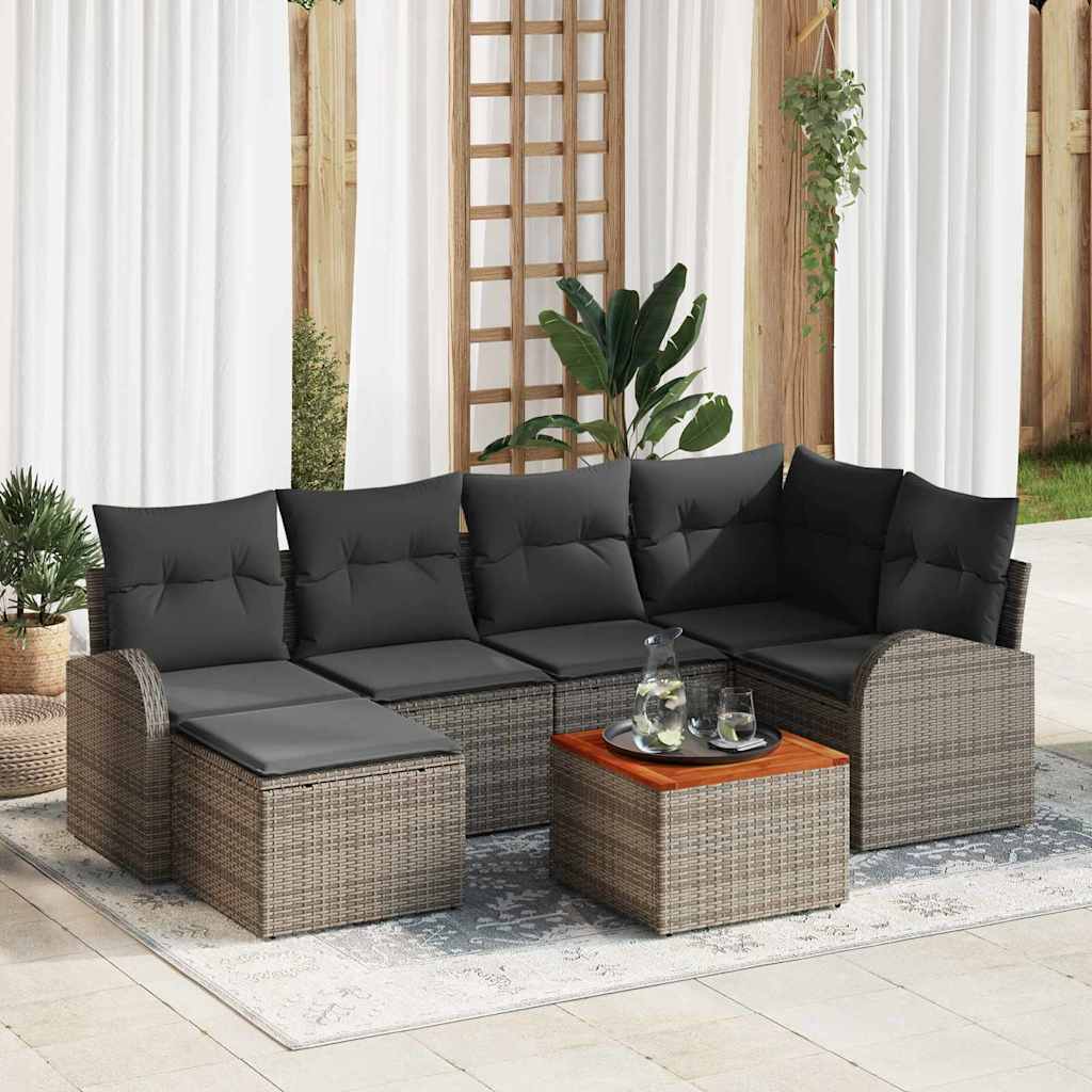 Conjunto de sofás de jardín 7 pcs Beige ratán sintético