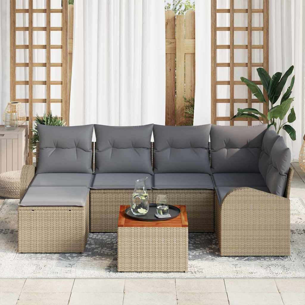 Conjunto de sofás de jardín 7 pcs Beige ratán sintético