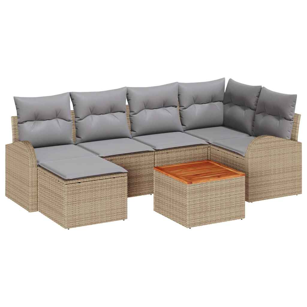 Conjunto de sofás de jardín 7 pcs Beige ratán sintético