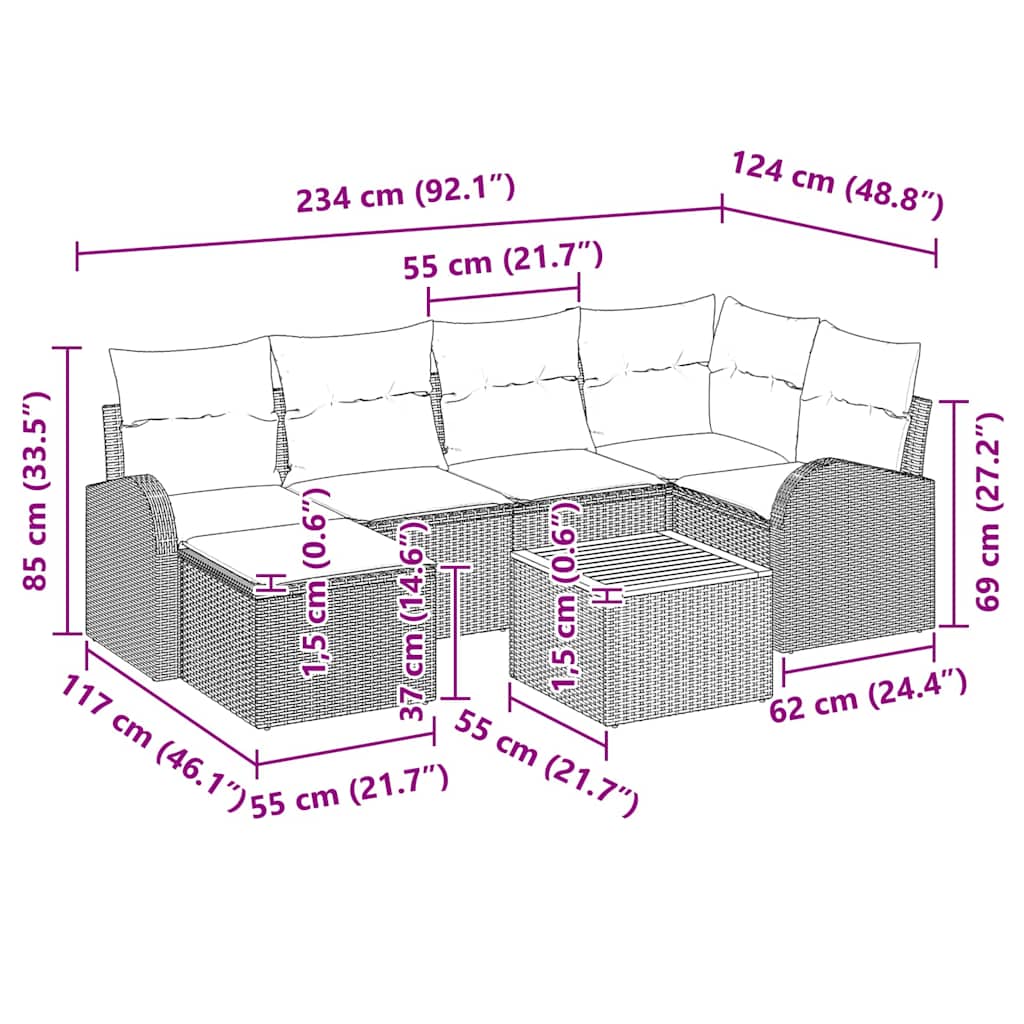 Conjunto de sofás de jardín 7 pcs Beige ratán sintético