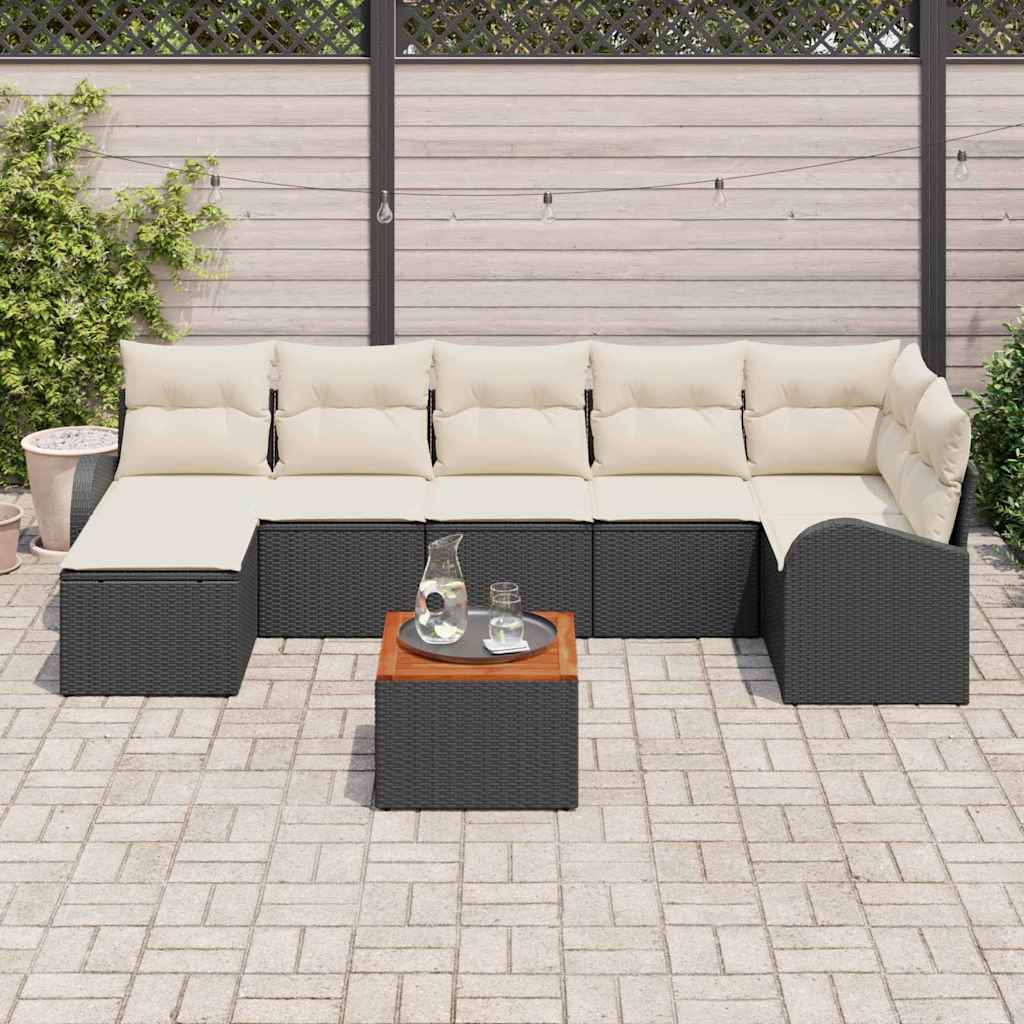 Conjunto de sofás de jardín 8 pcs Negro ratán sintético