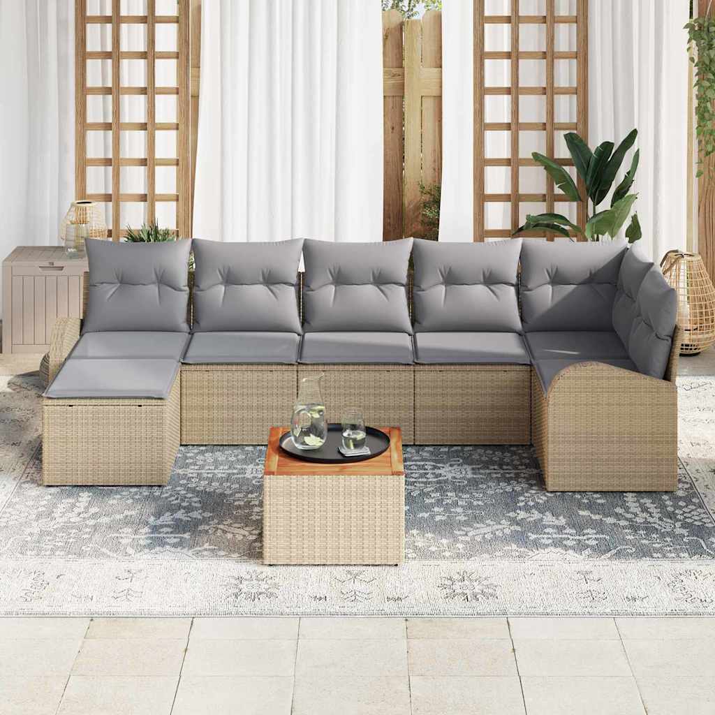 Conjunto de sofás de jardín 8 pcs Beige ratán sintético