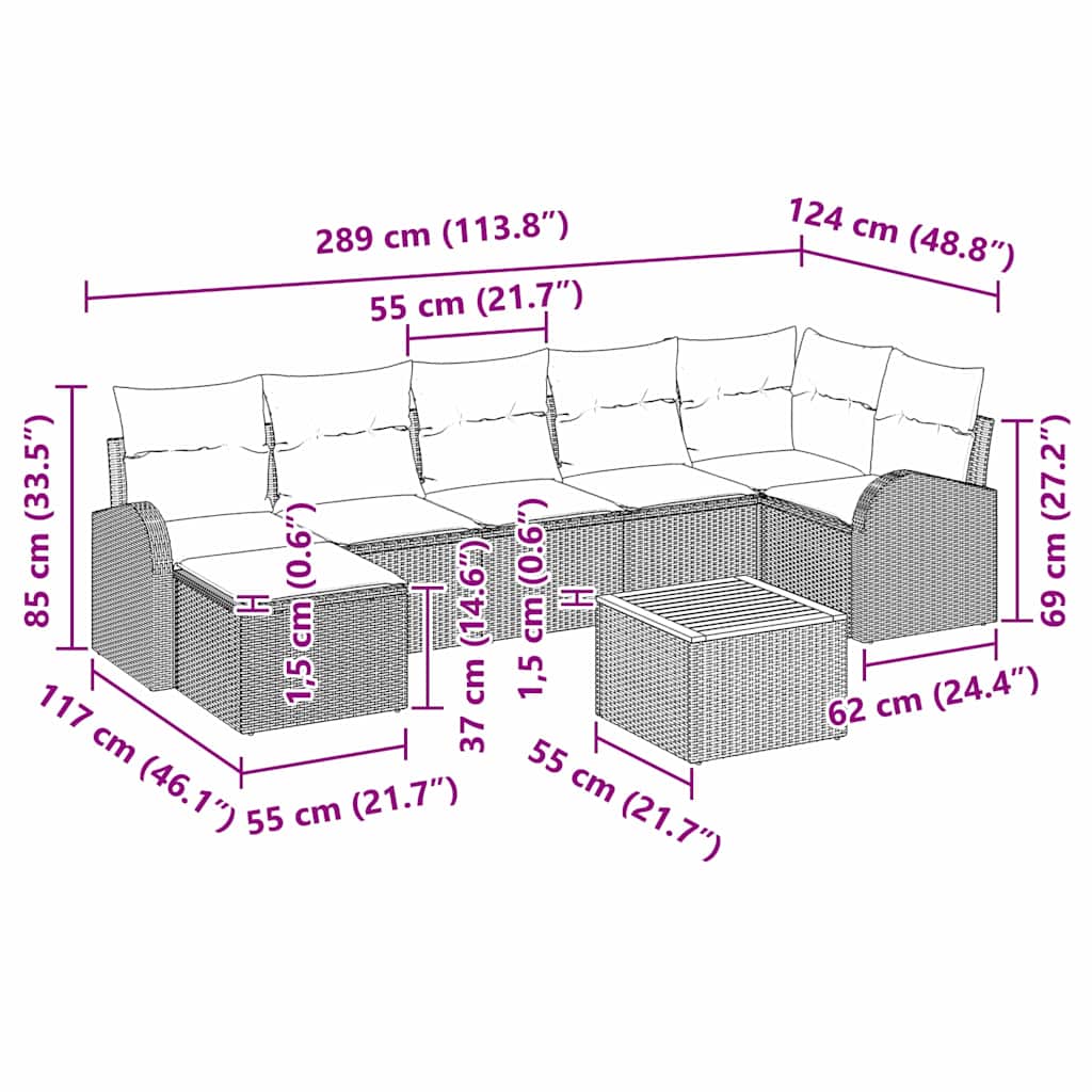 Conjunto de sofás de jardín 8 pcs Beige ratán sintético