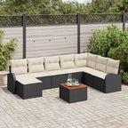 Conjunto de sofás de jardín 9 pcs Negro ratán sintético