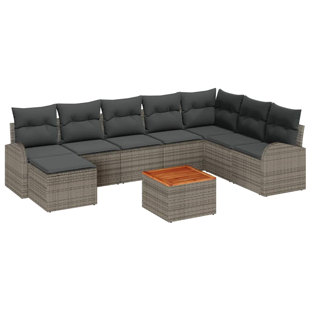 Conjunto de sofás de jardín 9 pcs Gris ratán sintético