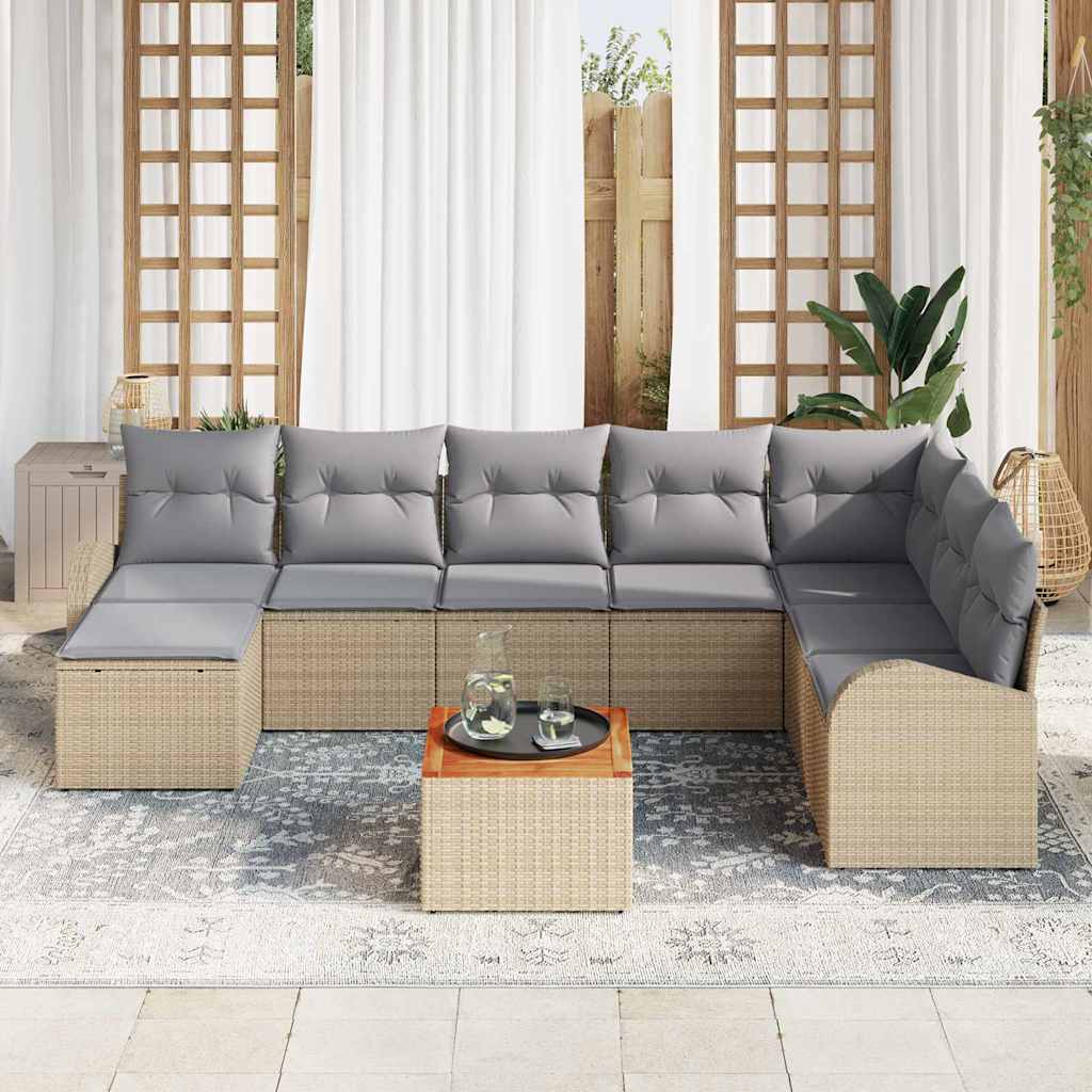Conjunto de sofás de jardín 9 pcs Beige ratán sintético