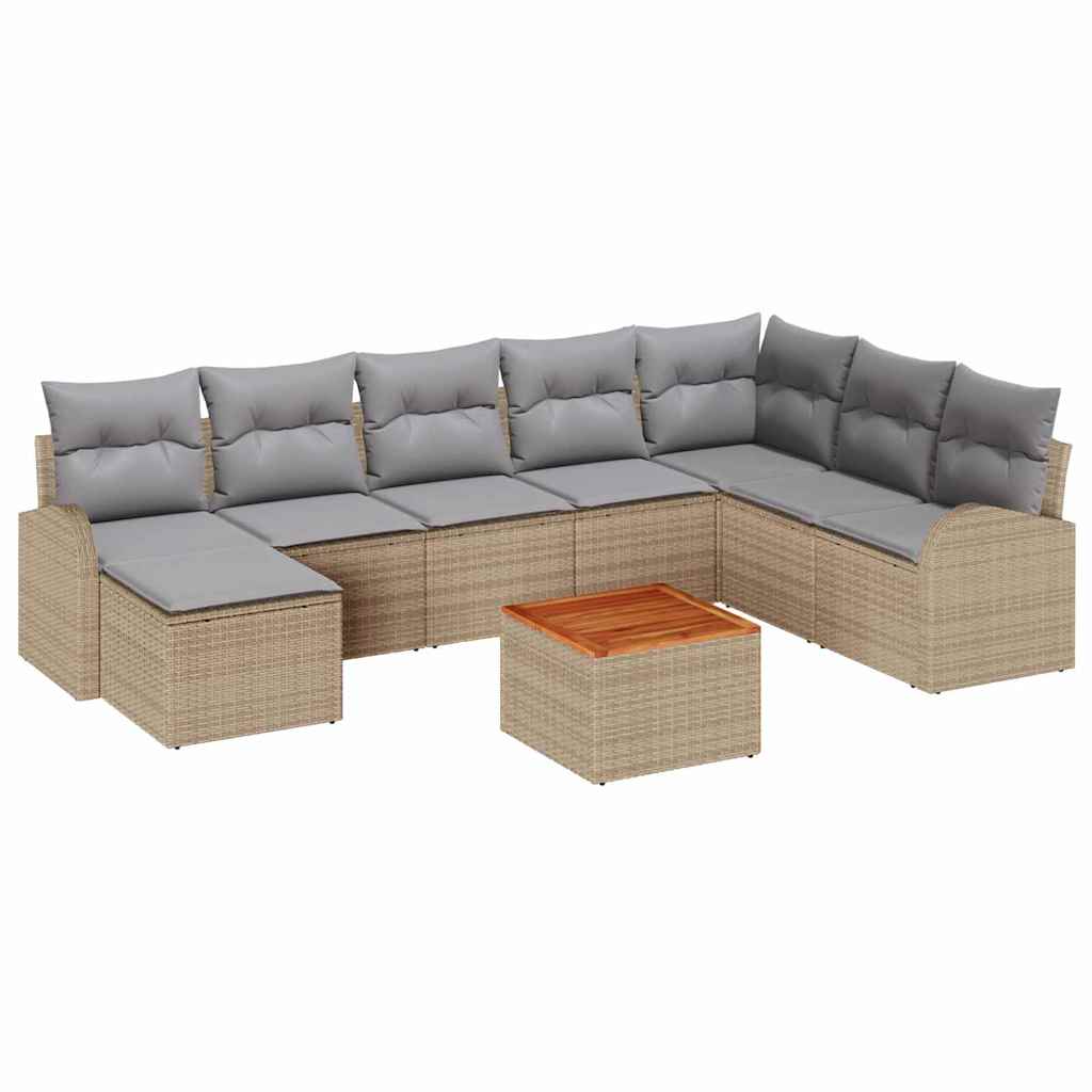 Conjunto de sofás de jardín 9 pcs Beige ratán sintético