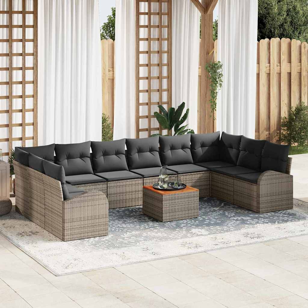 Conjunto de sofás de jardín 11 pcs Beige ratán sintético