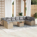 Conjunto de sofás de jardín 11 pcs Beige ratán sintético