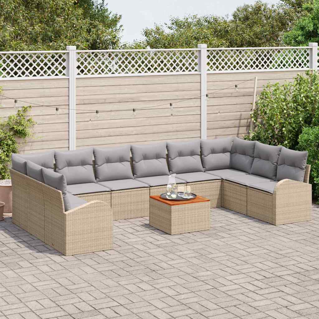 Conjunto de sofás de jardín 11 pcs Beige ratán sintético