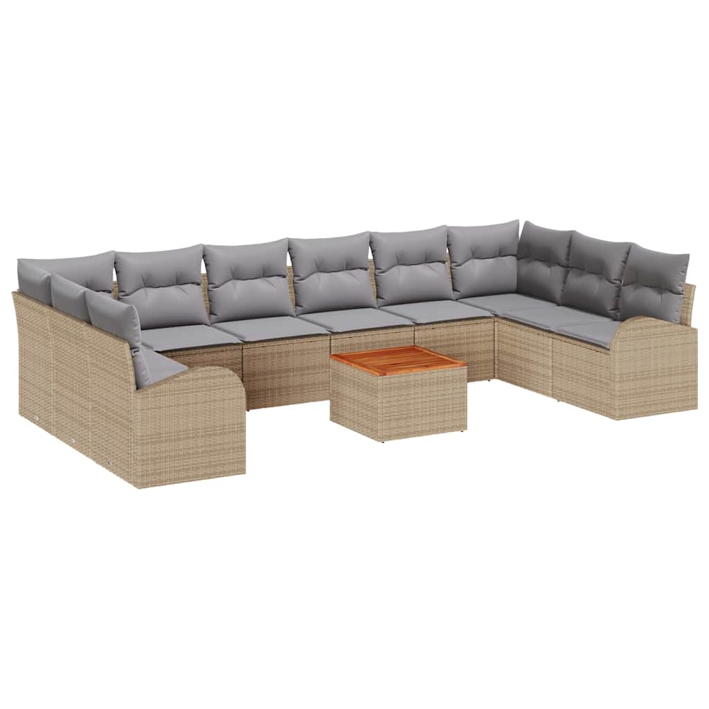 Conjunto de sofás de jardín 11 pcs Beige ratán sintético