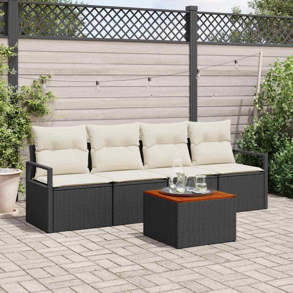 Conjunto de sofás de jardín 5 pcs Negro ratán sintético