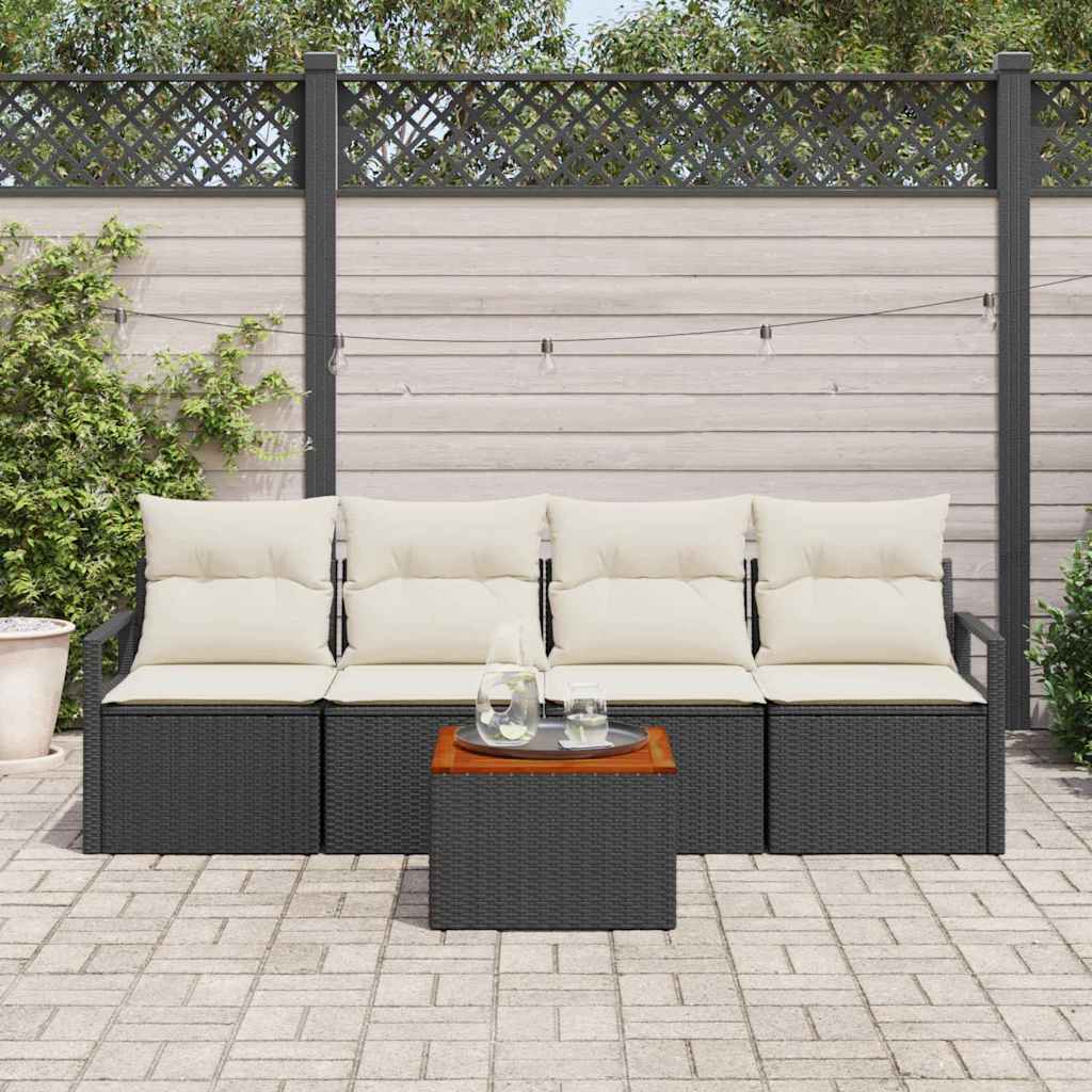 Conjunto de sofás de jardín 5 pcs Negro ratán sintético