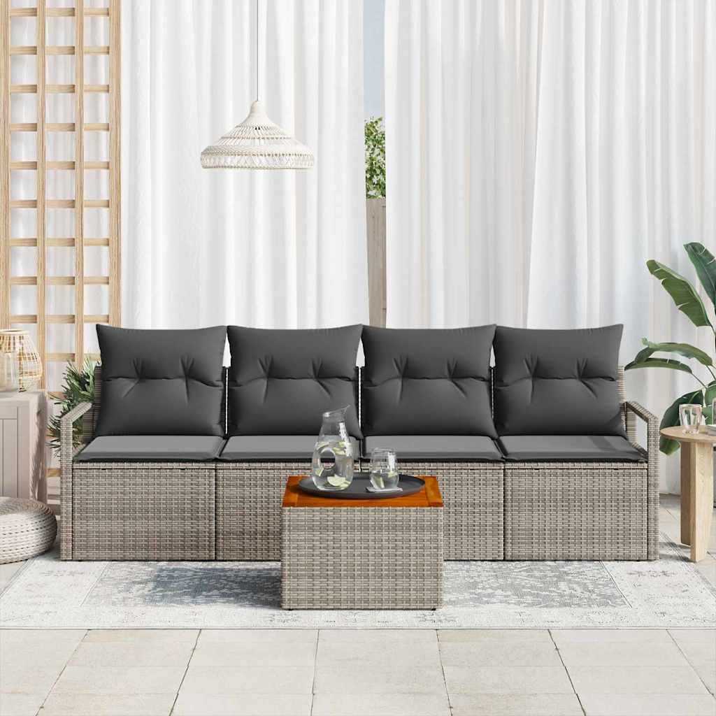 Conjunto de sofás de jardín 5 pcs Gris ratán sintético