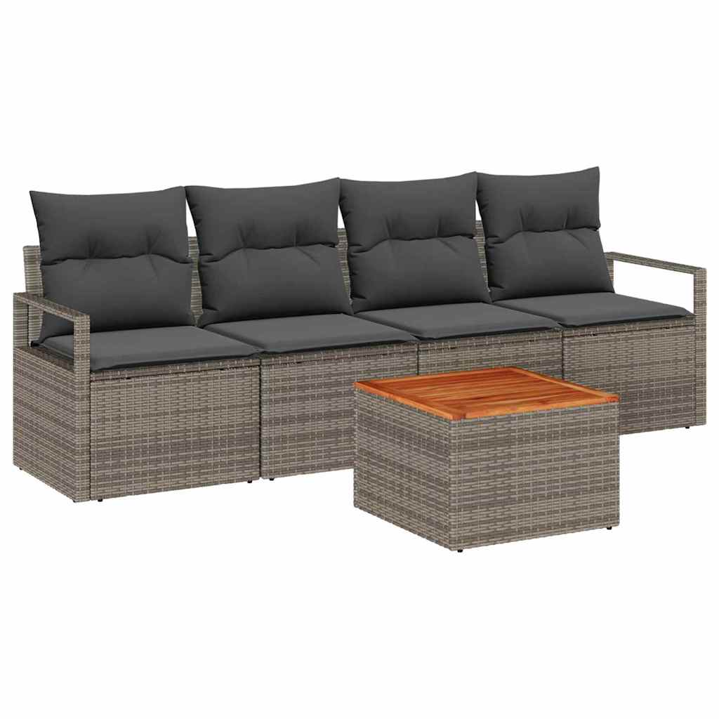 Conjunto de sofás de jardín 5 pcs Gris ratán sintético