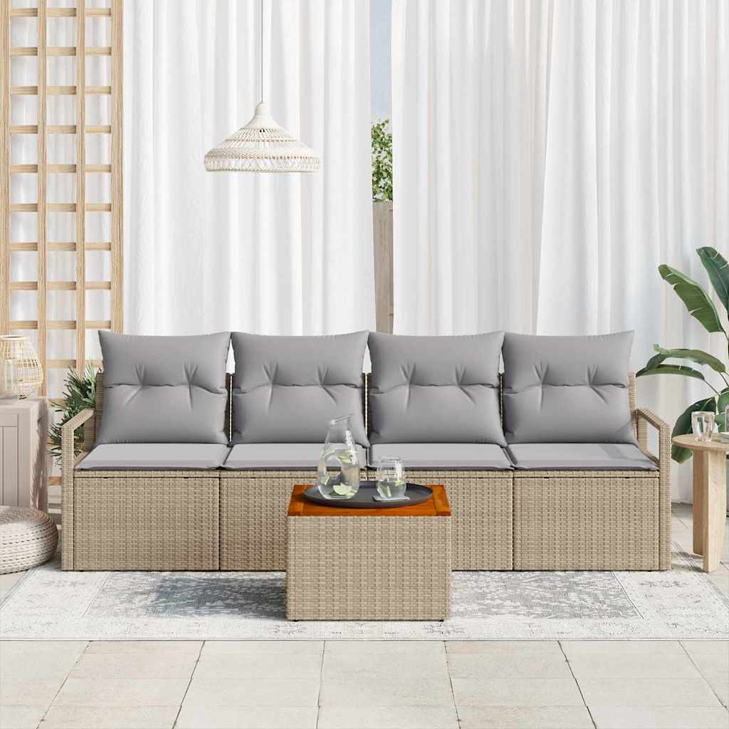 Conjunto de sofás de jardín 5 pcs Beige ratán sintético