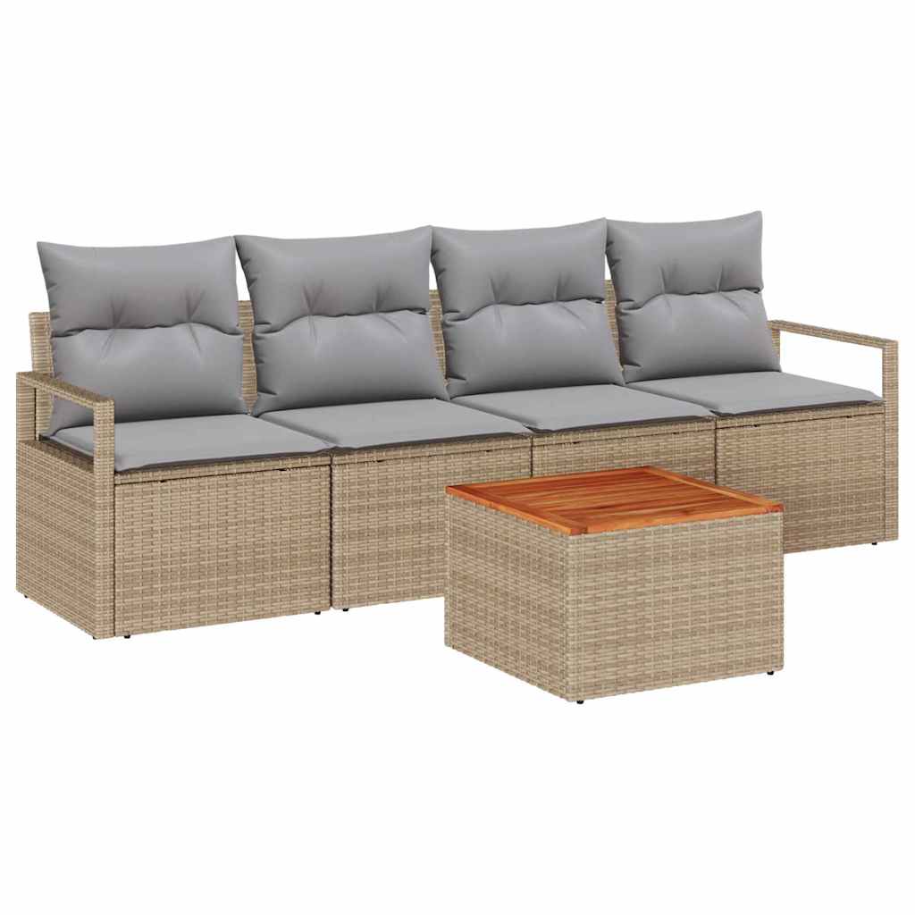 Conjunto de sofás de jardín 5 pcs Beige ratán sintético