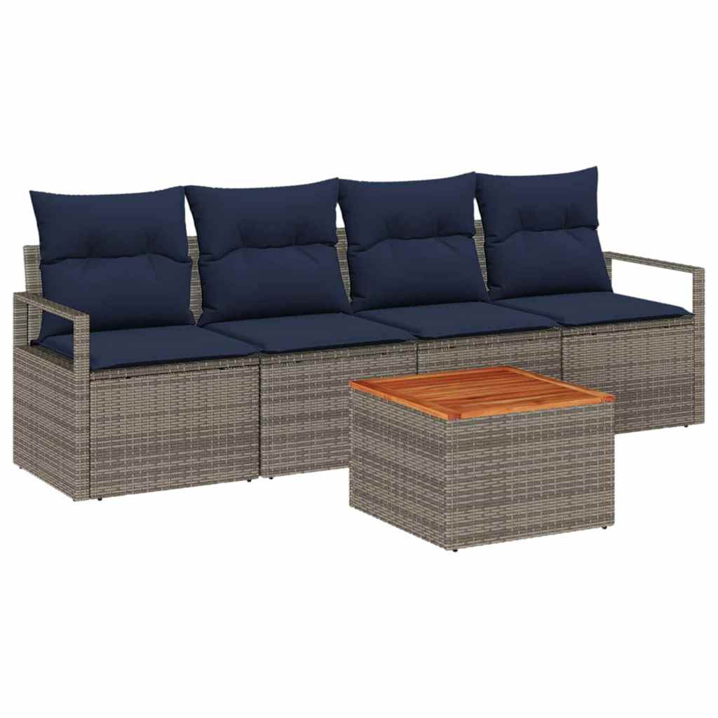 Conjunto de sofás de jardín 5 pcs Gris ratán sintético