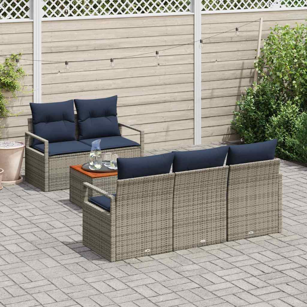 Conjunto de sofás de jardín 6 pcs Gris ratán sintético
