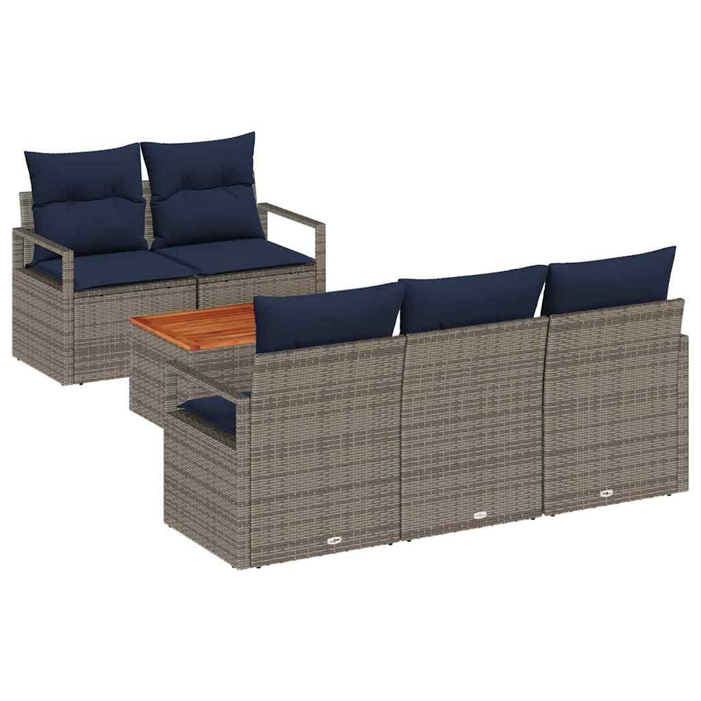 Conjunto de sofás de jardín 6 pcs Gris ratán sintético